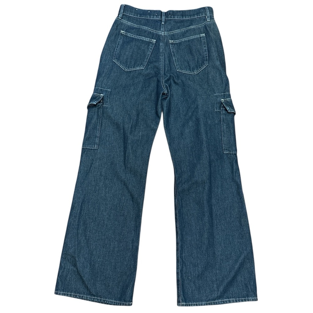LOFT Dark Blue Cargo Wide Leg Denim Jeans Size: 27/4 - Picture 2 of 7